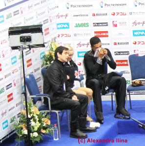 Ingo Steuer mit Robin Szolkowy und Aljona Savchenko  in Moskau
